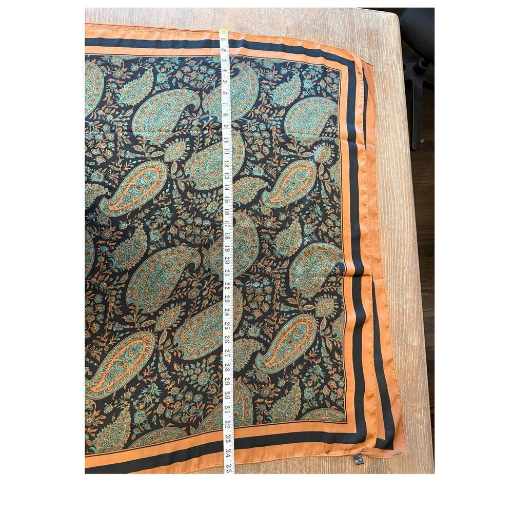 VINTAGE Large Brown/Green Paisley Neck Tie Scarf Wrap Shawl - Picture 6 of 7